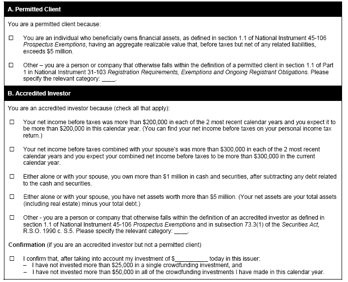 Confirmation of Investment Limits