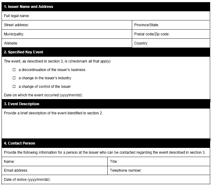 Notice of Specified Key Events