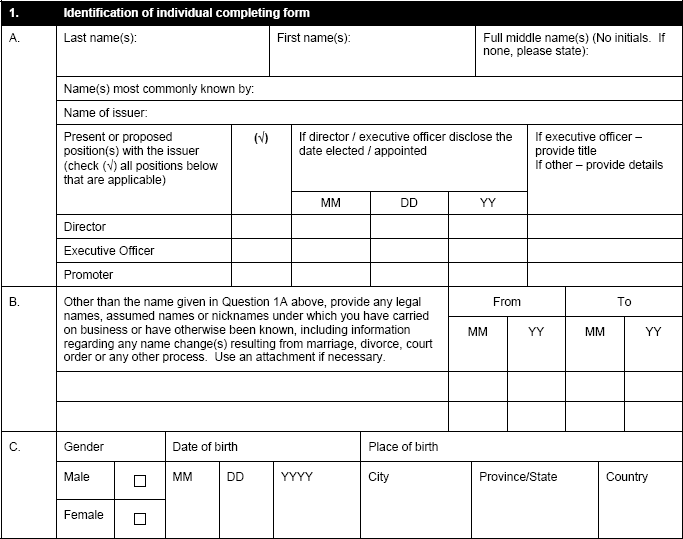 Personal Information Form (contd.)