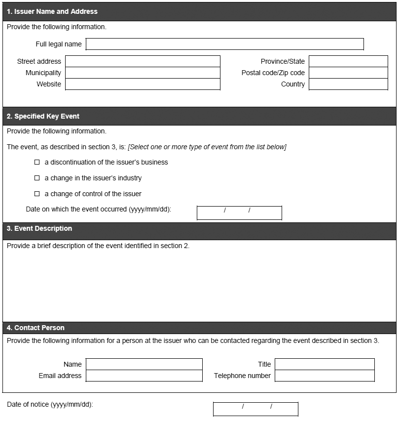 Notice of Specified Key Events