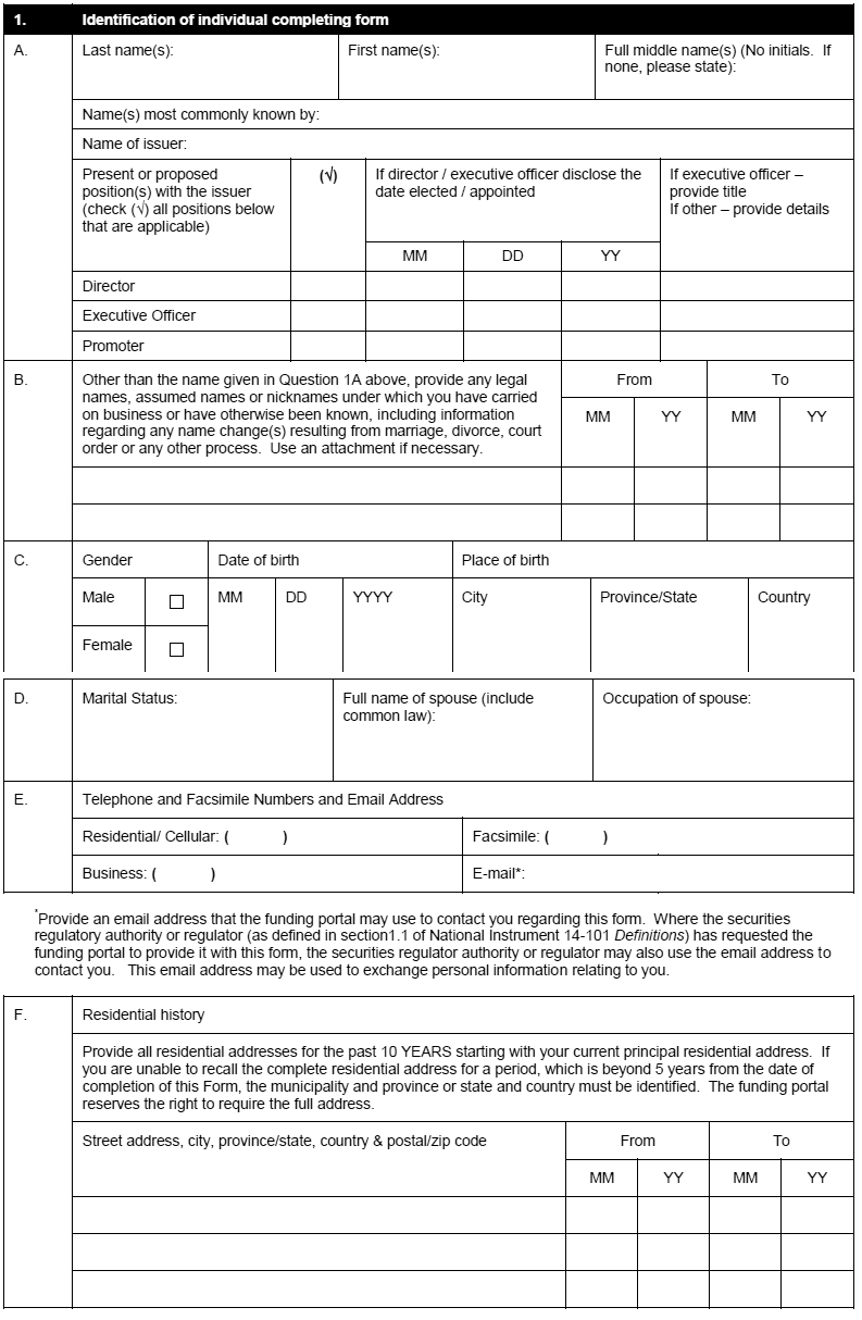 Identification of individual completing form