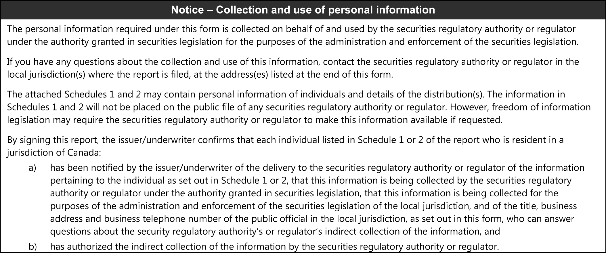 Notice - Collection and use of personal information