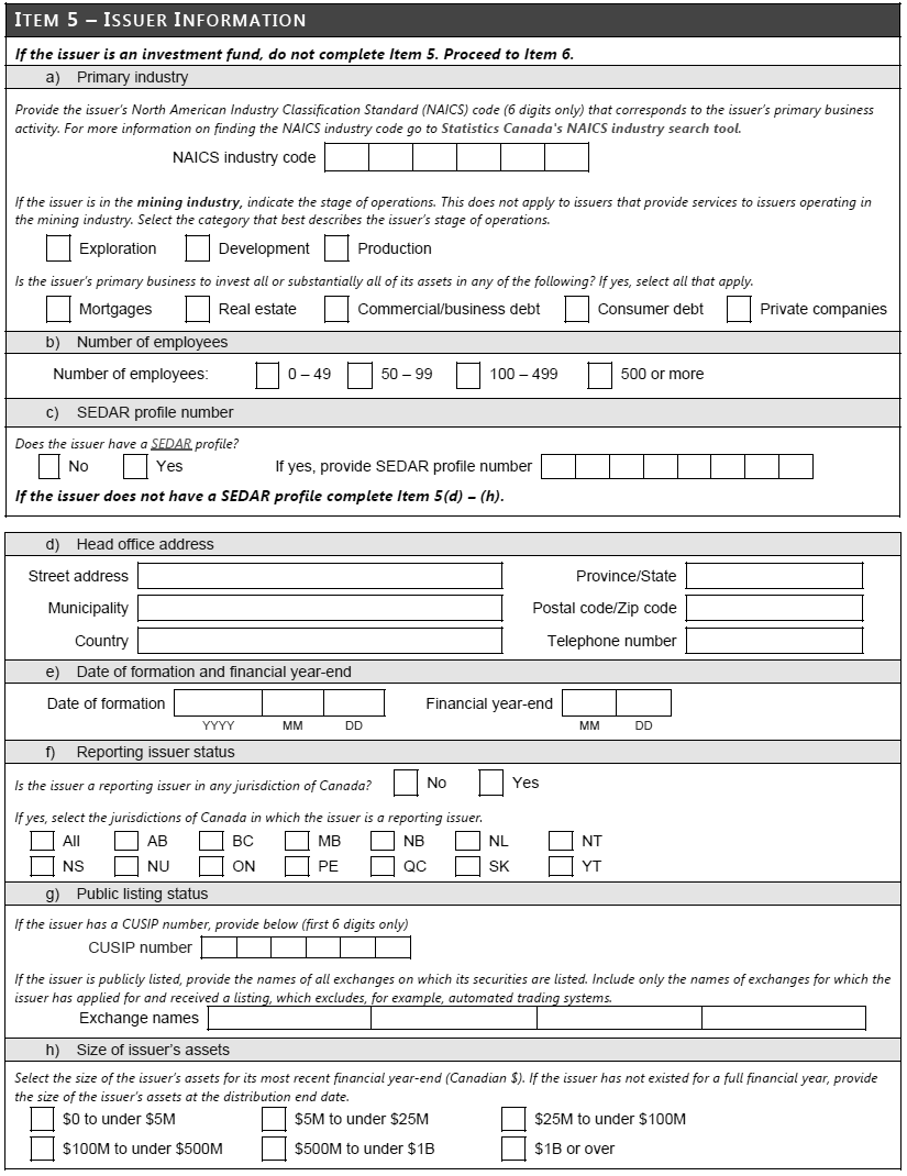 Item 5 -- Issuer Information