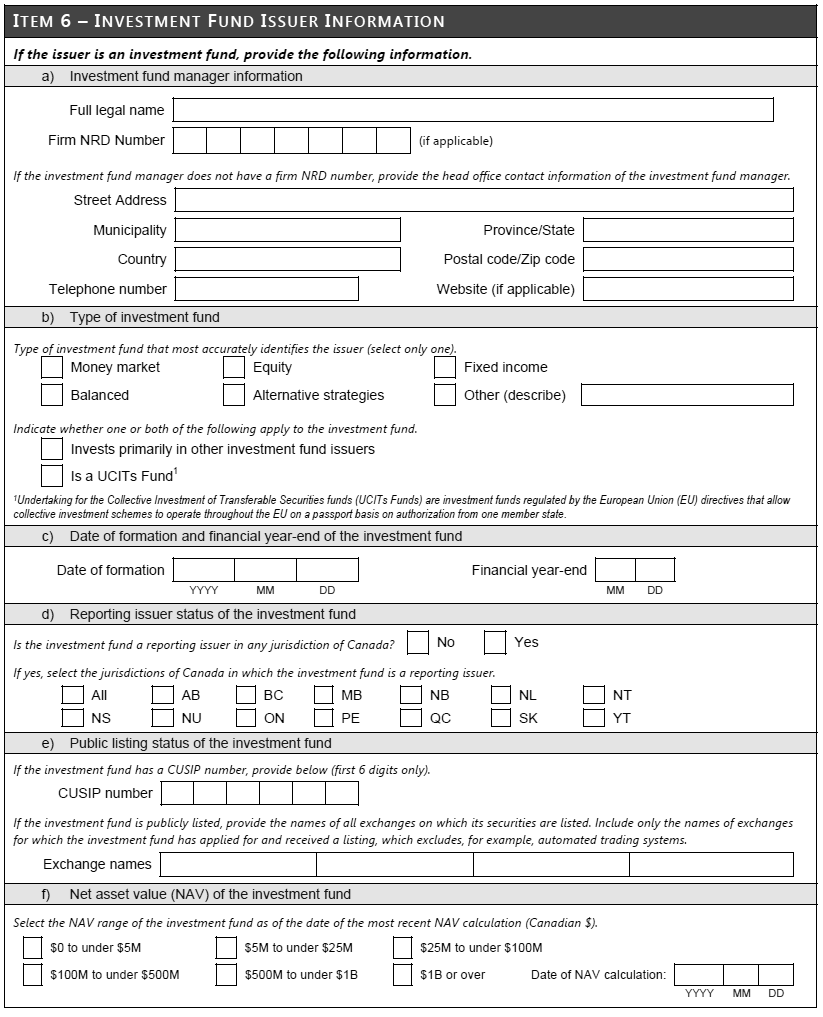 Item 6 -- Investment Fund Issuer Information