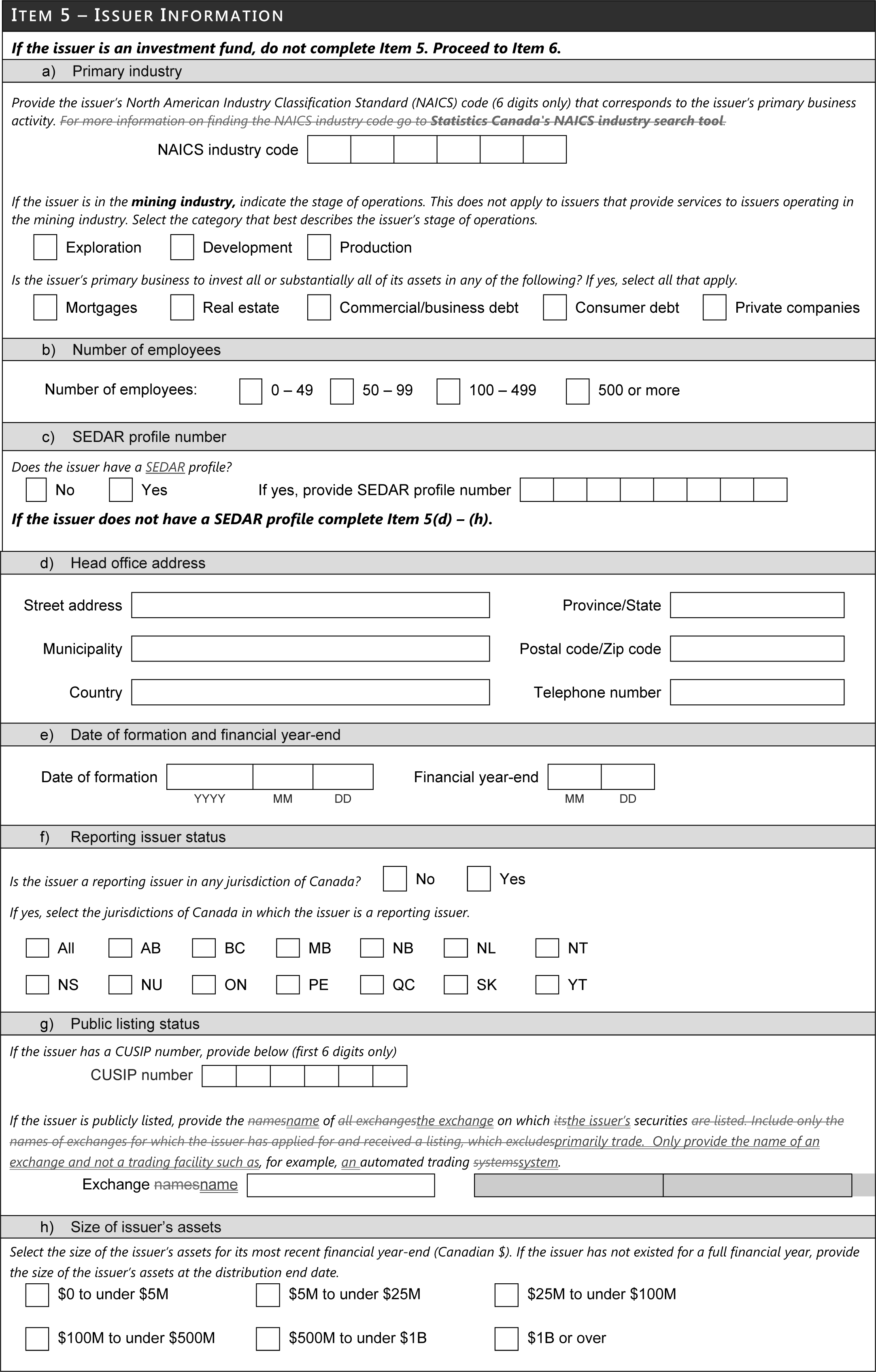 ITEM 5 -- ISSUER INFORMATION