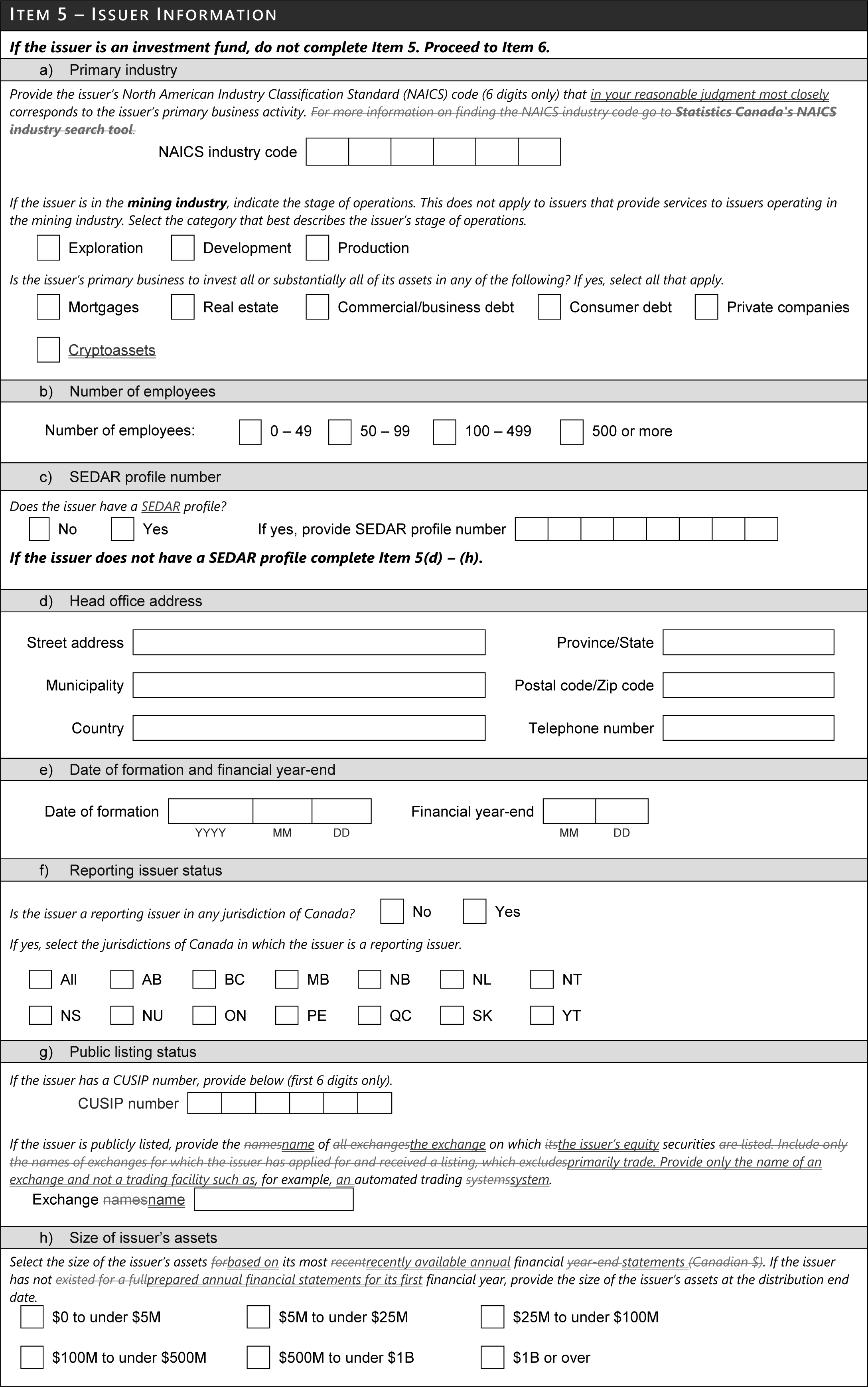 Item 5 -- Issuer Information