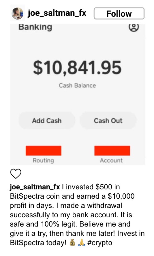 Example of a conventional fraudulent opportunity: a fraudulent cryptocurrency opportunity.