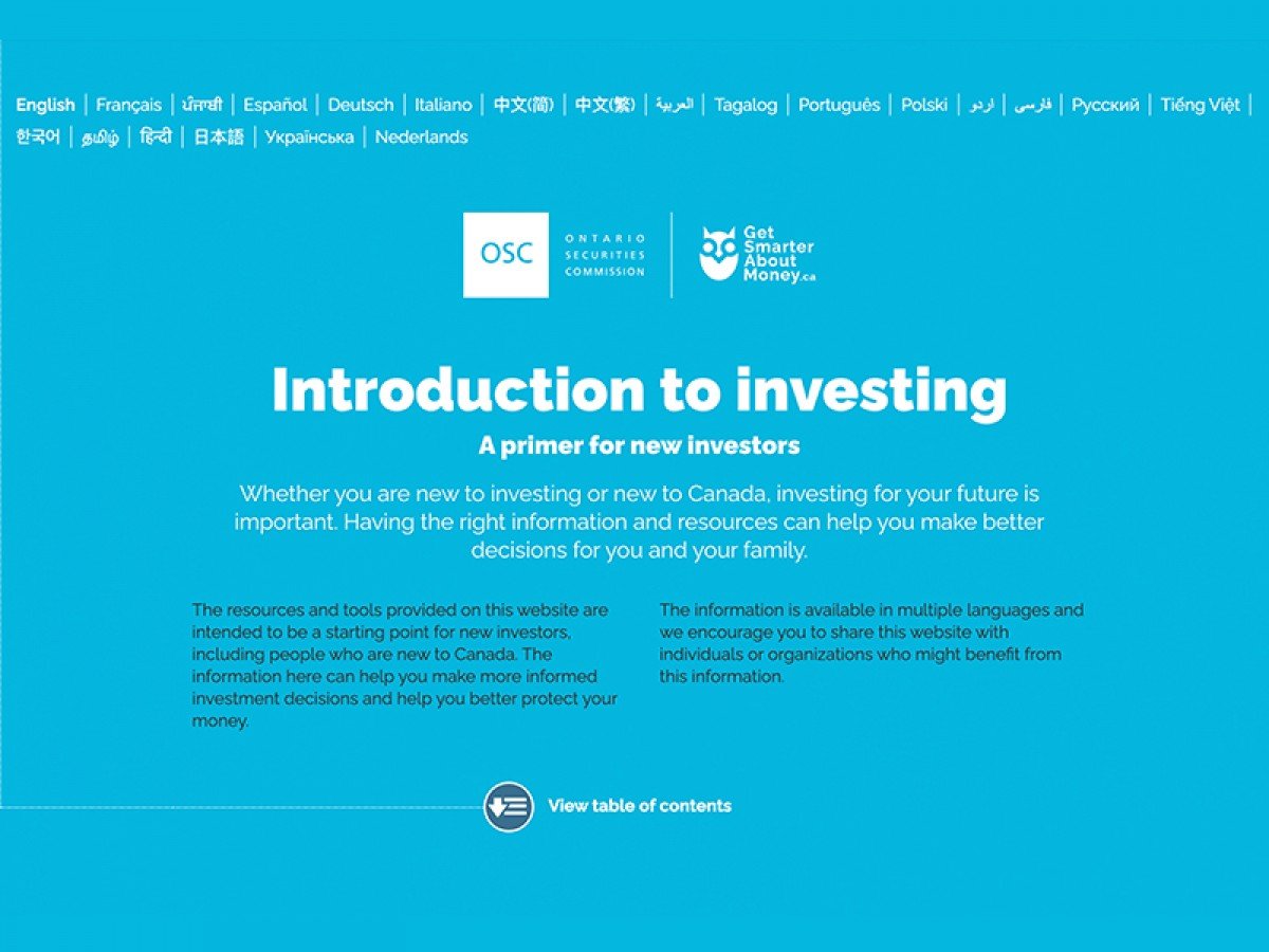 Homepage of InvestingIntroduction.ca