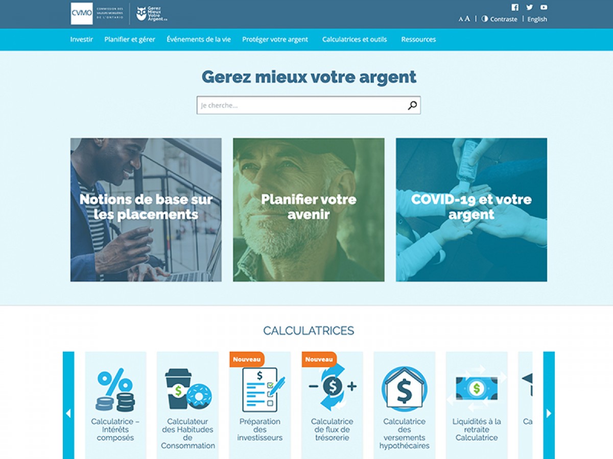 Page d'accueil de GerezMieuxVotreArgent.ca