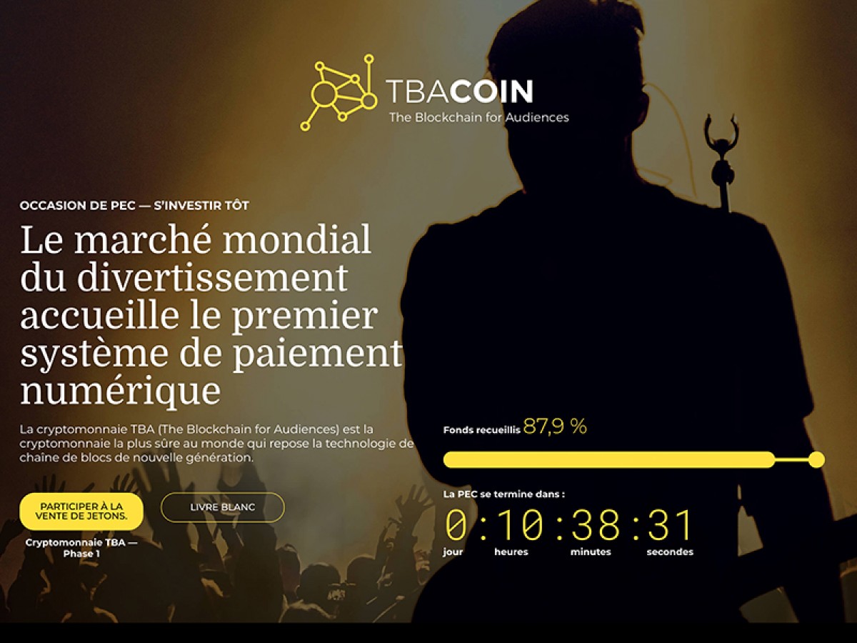 Page d'accueil de TBA Coin