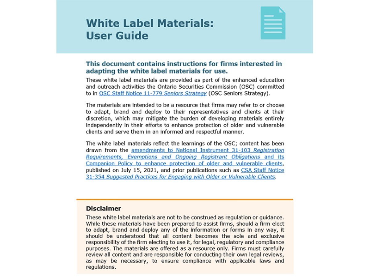 White Label Materials: User Guide