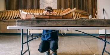 Alex Labelle, Métis craftsman, finding the best perspective.