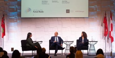 AI Panel left to right: Moderator Meera Paleja, Rostin Behnam and Sinead Bovell