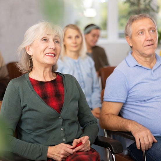 Retirees at an information session