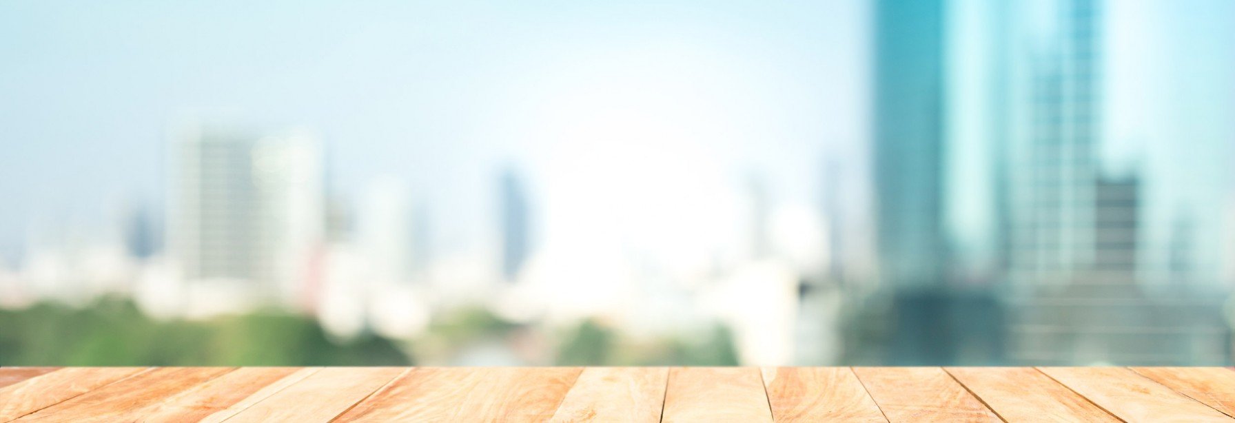 Wood surface with city background