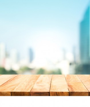 Wood surface with city background