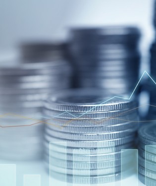 Coins and transparent bar graph