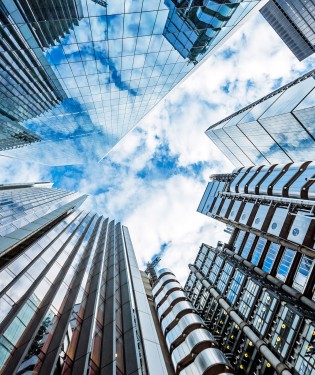 City skyscrapers from below