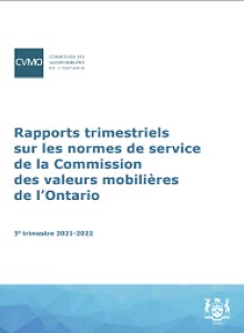 Page couverture du Rapport trimestriel sur les normes de service de la CVMO T3 2021-2022