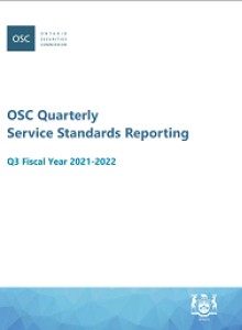 Cover page of the OSC Quarterly Service Standards Report Q3 2021-2022